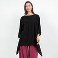 Women's cotton gauze top, black, wide boat neck and three-quarter loose sleeves