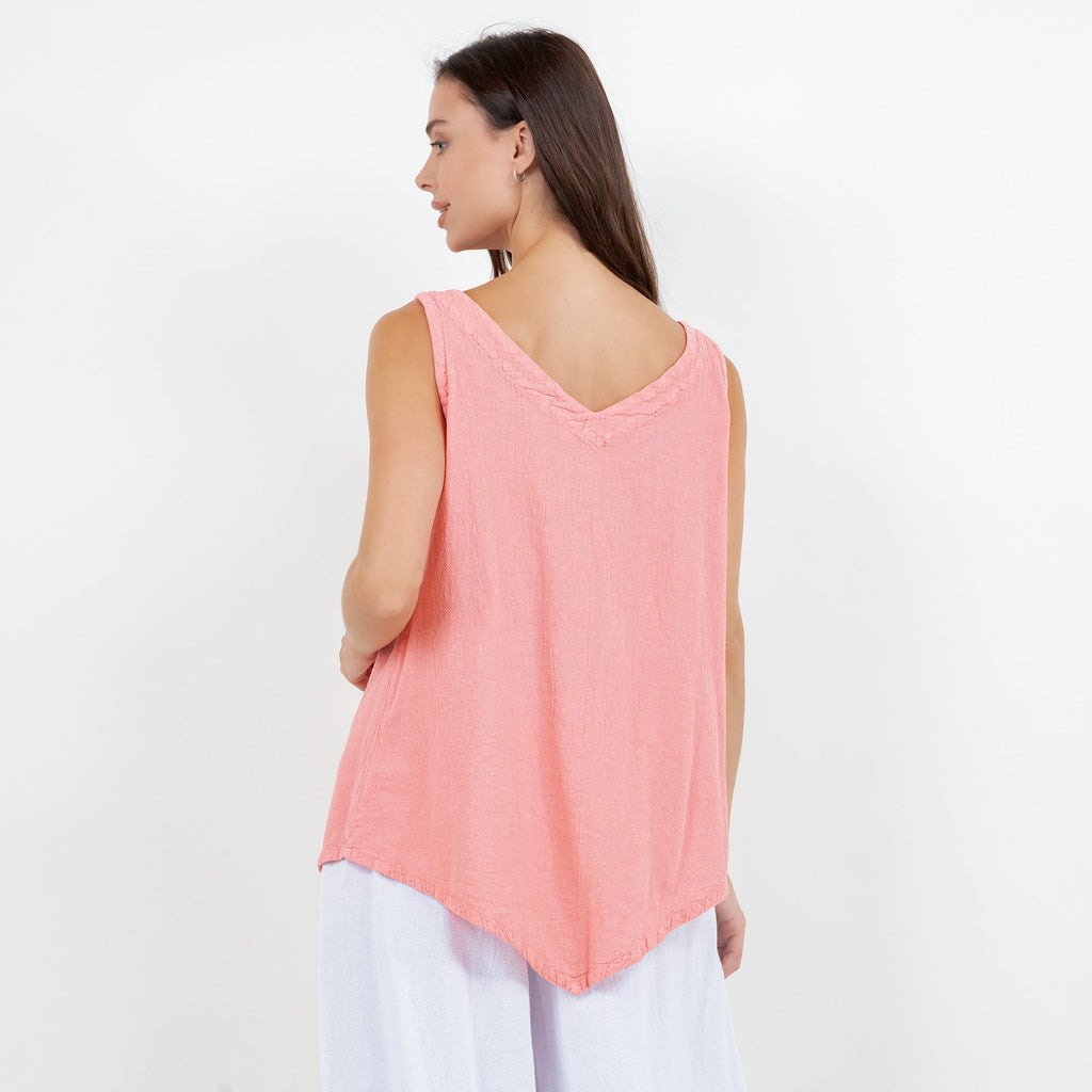 Women's cotton gauze tank top, pink, scooped back and sleeveless design