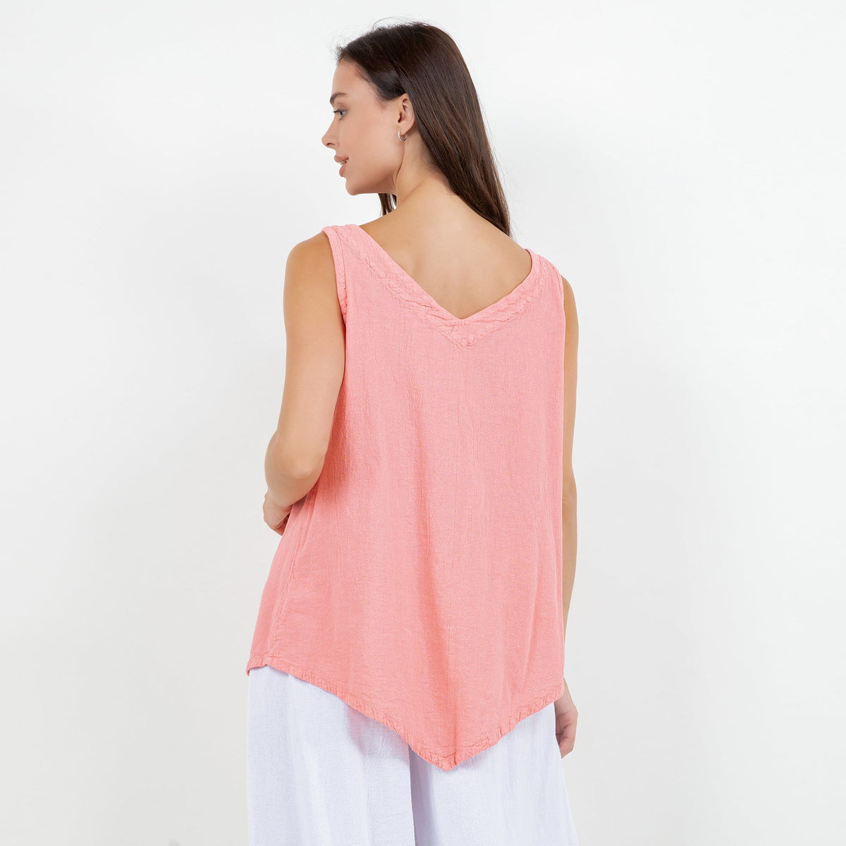 Women's cotton gauze tank top, pink, scooped back and sleeveless design