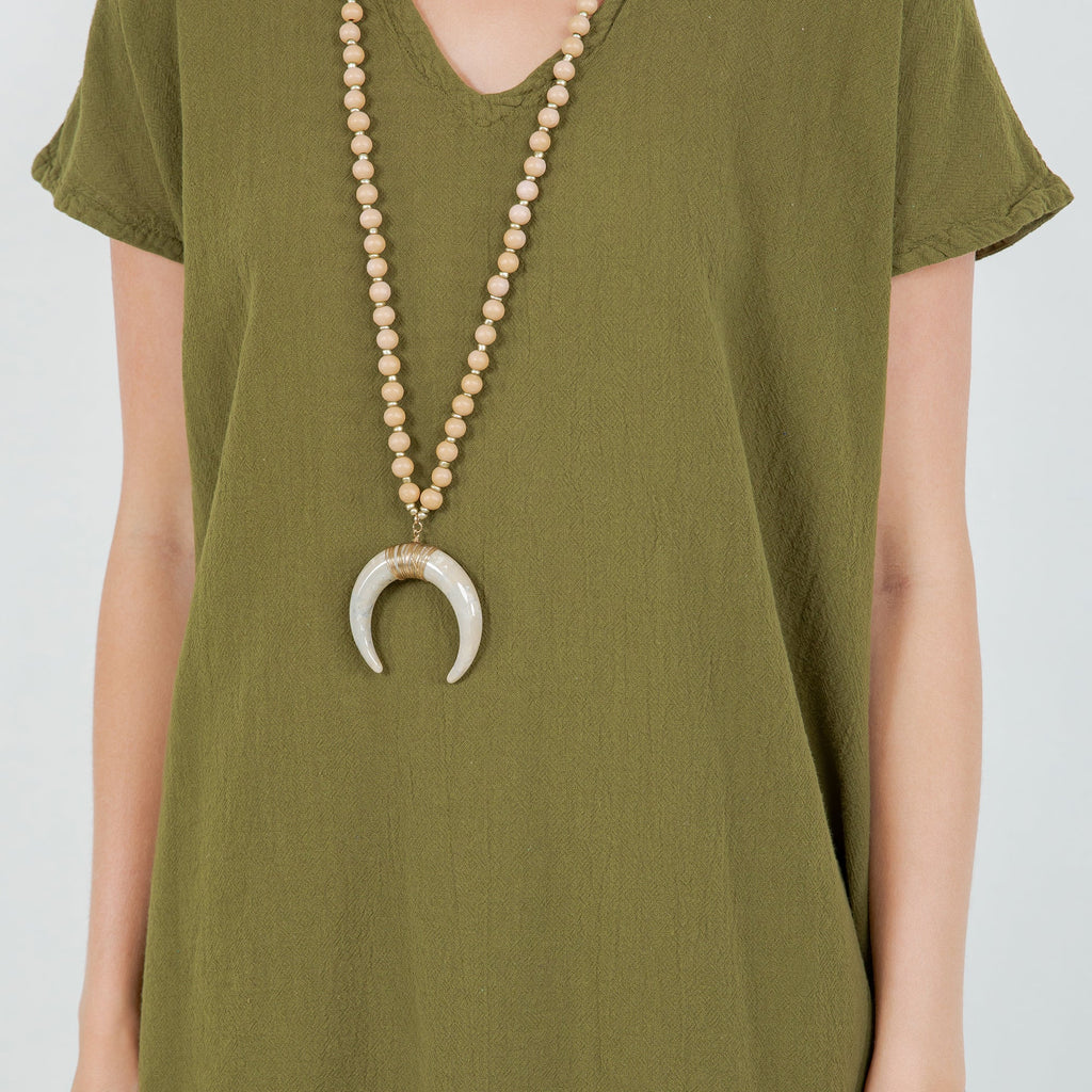 Betsy cotton gauze top neckline, olive green V-neck, short sleeves, loose drape