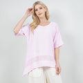 Women’s cotton gauze Cynthia top, lilac scoop neck with crochet hem band
