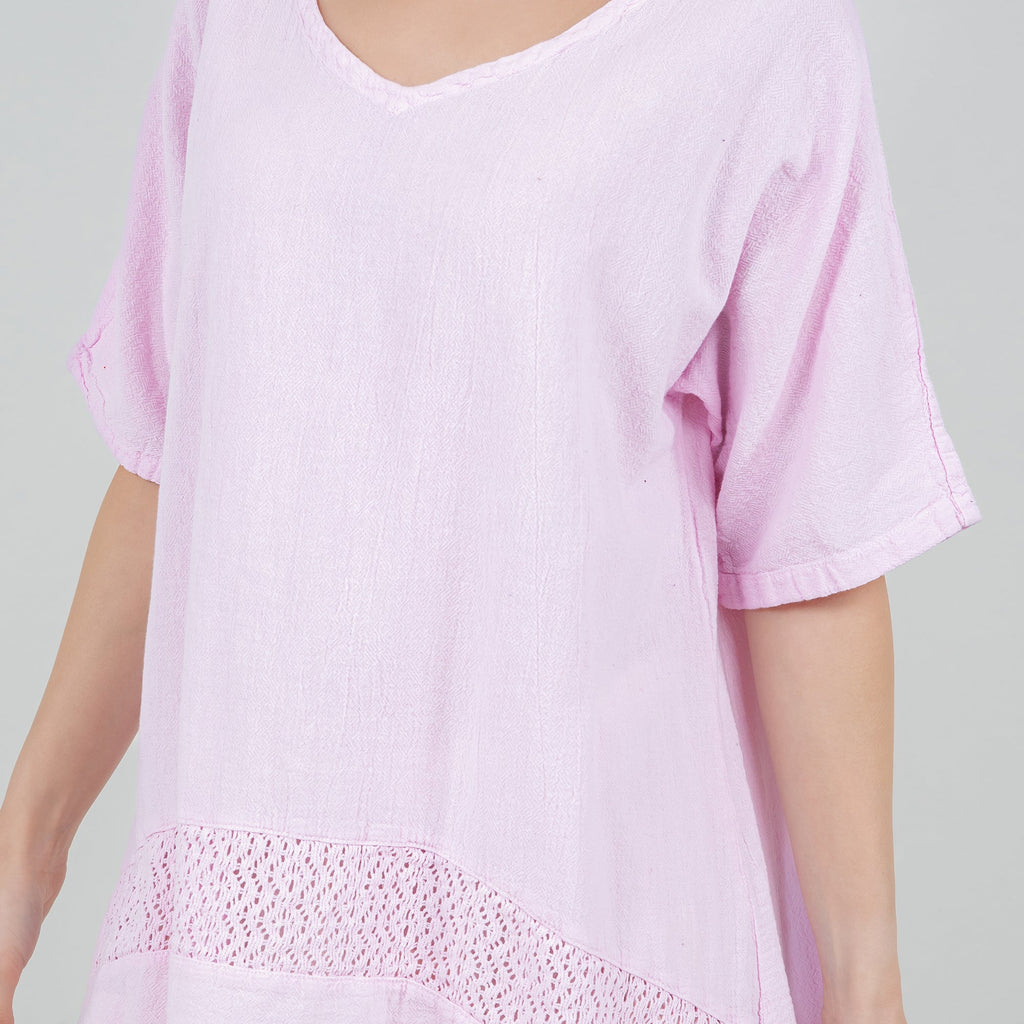 Women’s cotton gauze Cynthia top lilac, V-scoop neckline and short flutter sleeves