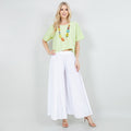 White cotton gauze Blanche pants with elastic waistband and wide-leg drape