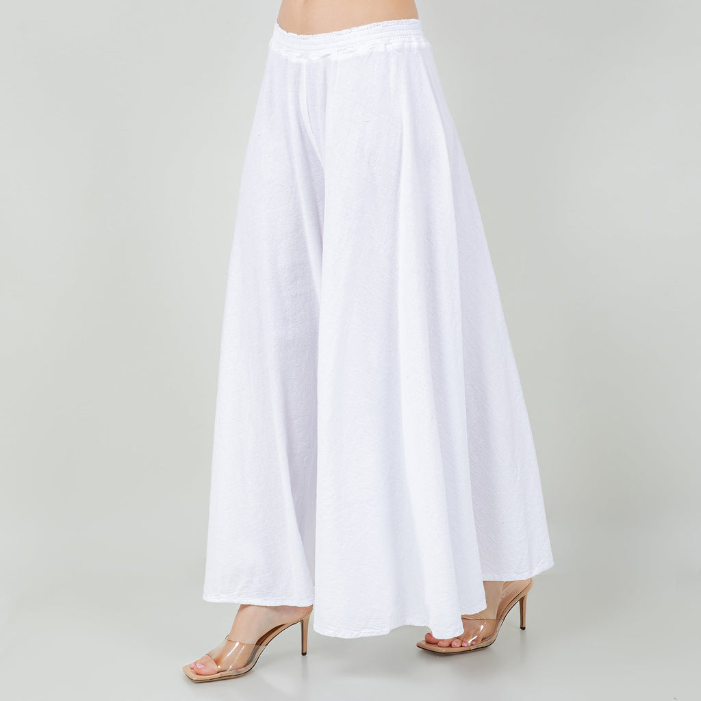 White cotton gauze Blanche pants with elastic waistband and wide-leg swing