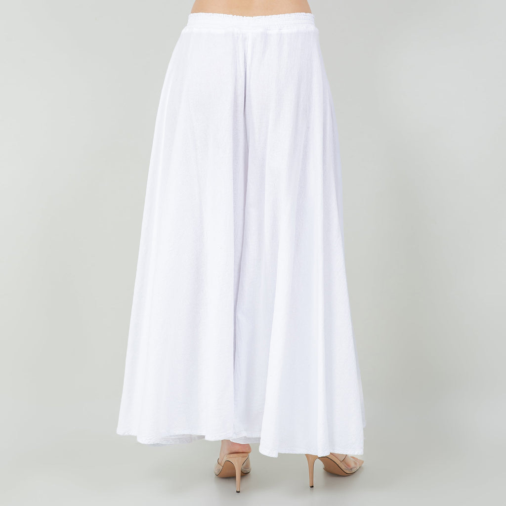 White cotton gauze Blanche pants back view with elastic waistband and wide-leg drape