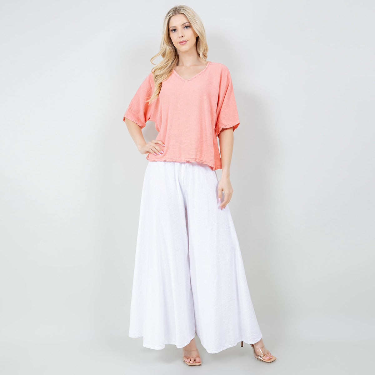 White cotton gauze Blanche pants with elastic waistband and relaxed wide-leg design