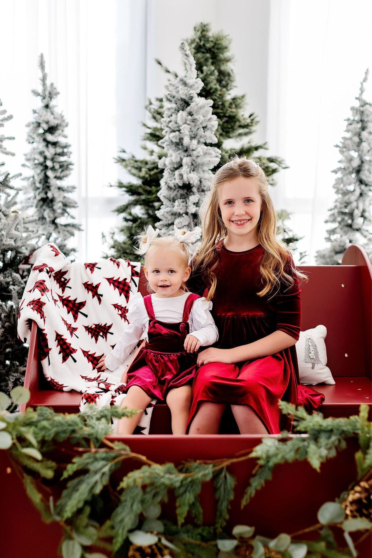 Velvet twirl dress, cranberry red, gathered empire waist and flared skirt