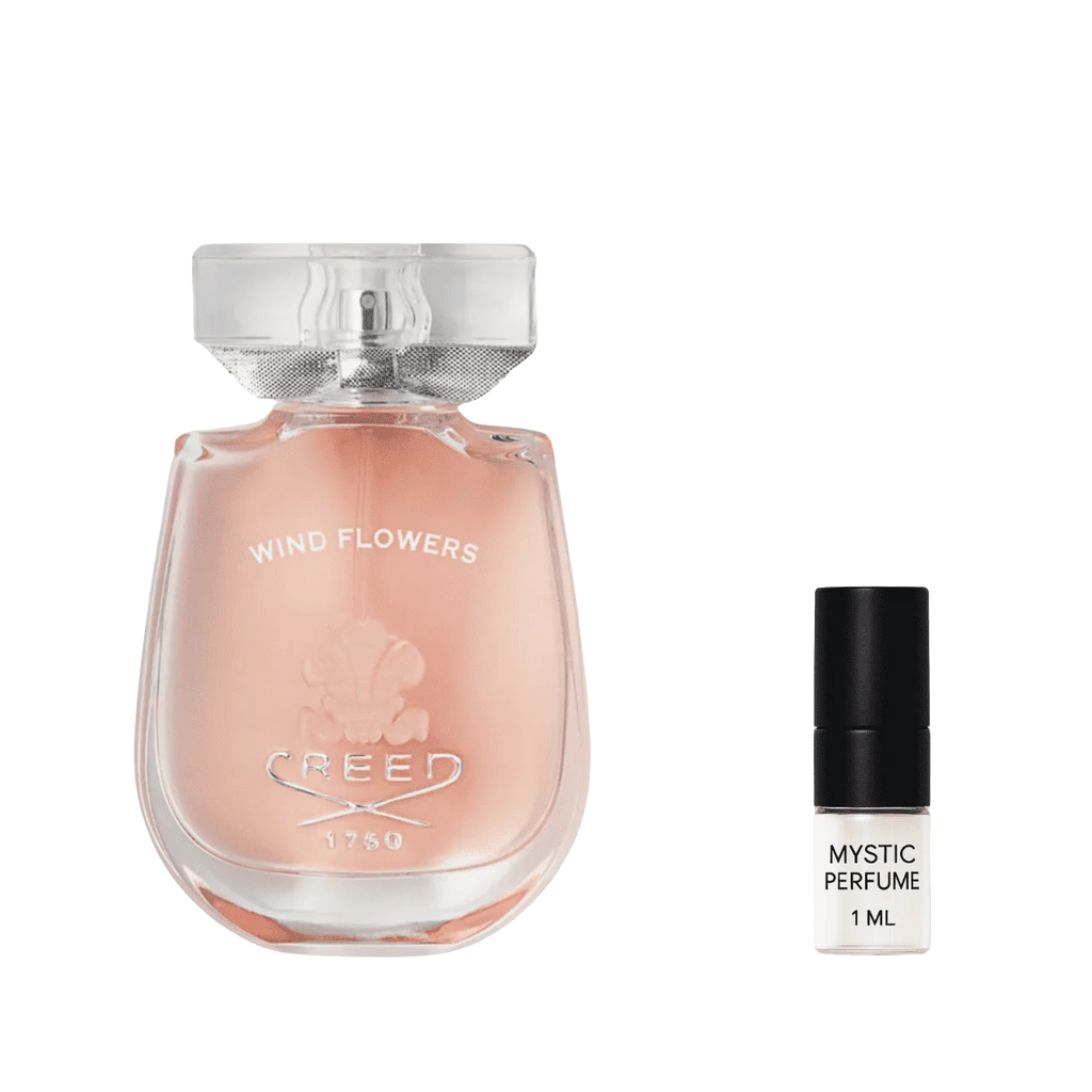 Perfume bottle with pink glass plus MYSTIC PERFUME 1 mL sample vial