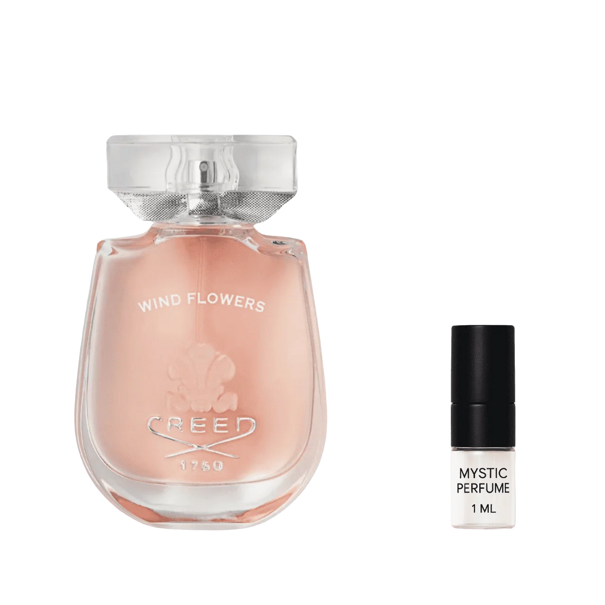 Perfume bottle with pink glass plus MYSTIC PERFUME 1 mL sample vial