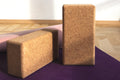 Set of two cork yoga and pilates blocks, rectangular with textured surface