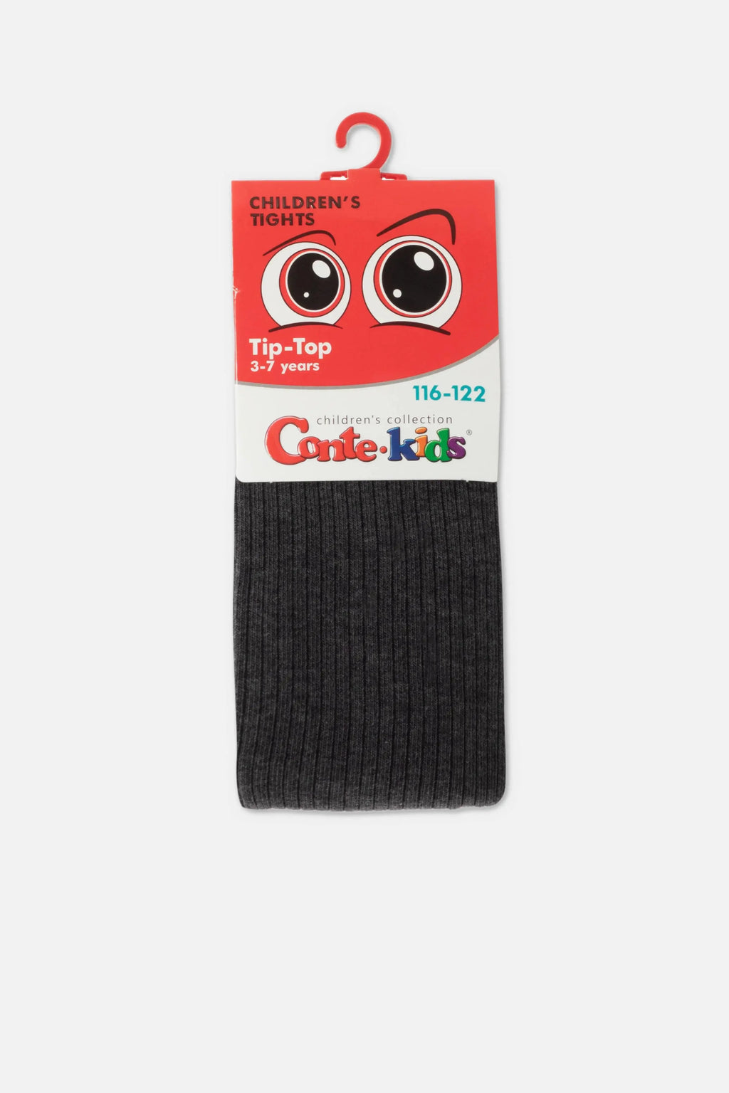 Children's cotton tights, dark black ribbed knit with elastic top and tag