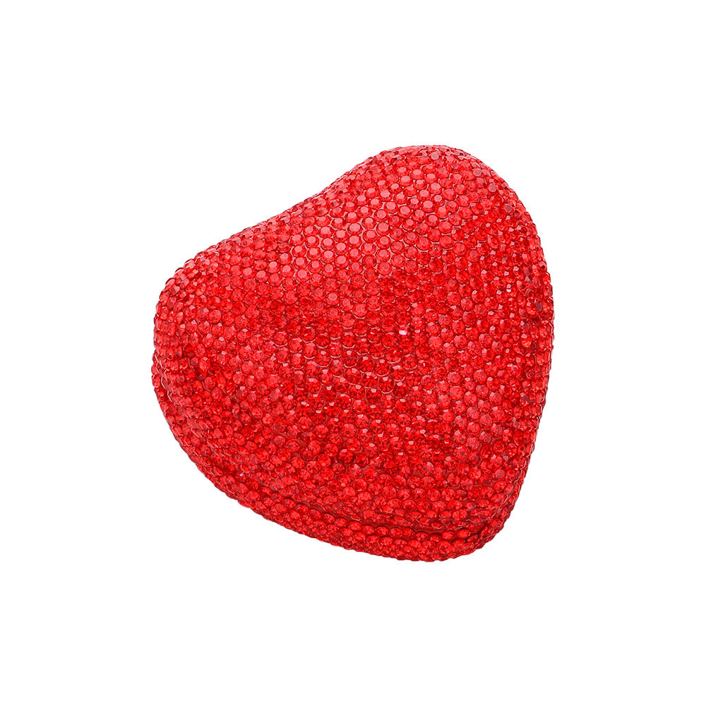 Heart-shaped ring case in red rhinestone glitter, closed lid