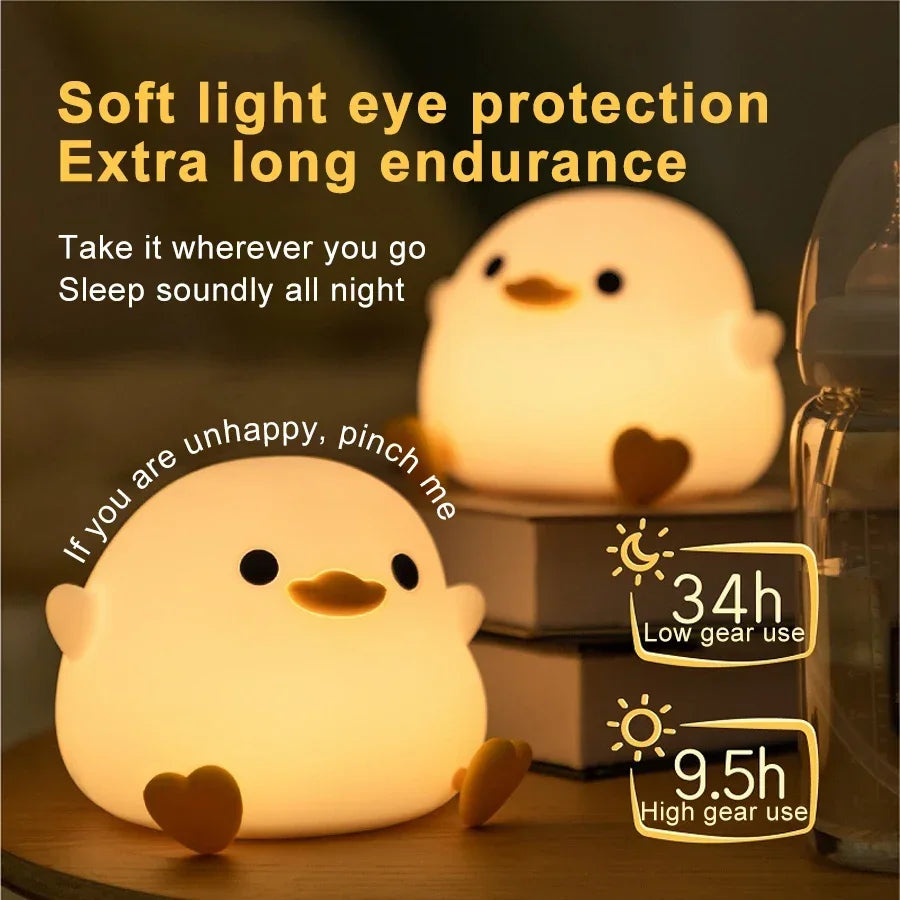 Children’s duck silicone night light emitting warm light, two gear levels