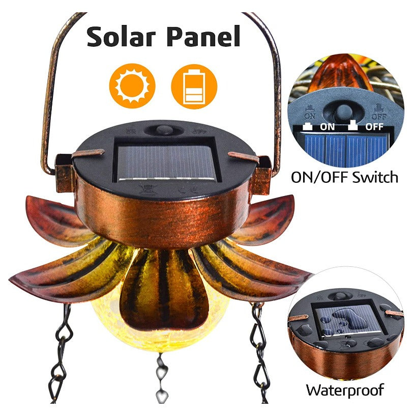 Solar lamp bird feeder base with solar panel, on/off switch, and hanging chain