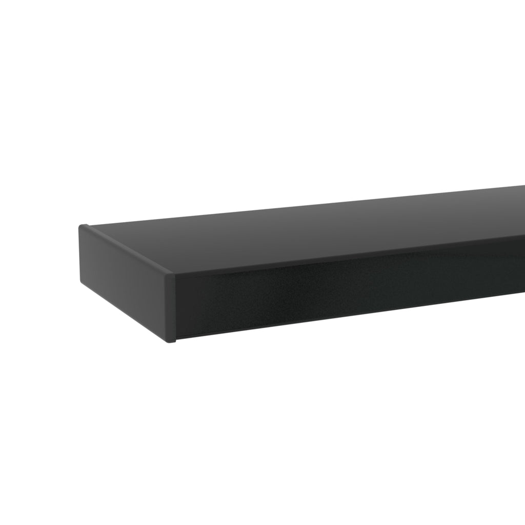 Black glass coffee table frame with smooth edge detail and glossy finish
