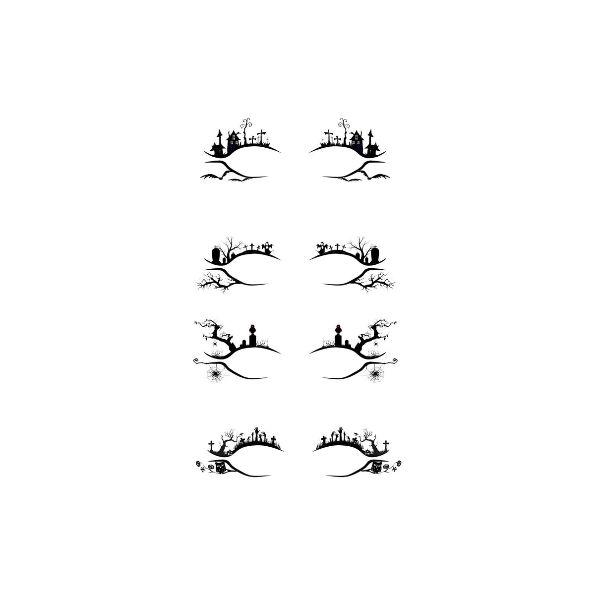 Halloween eyelid eyeliner stickers sheet with graveyard skyline and cemetery eye designs