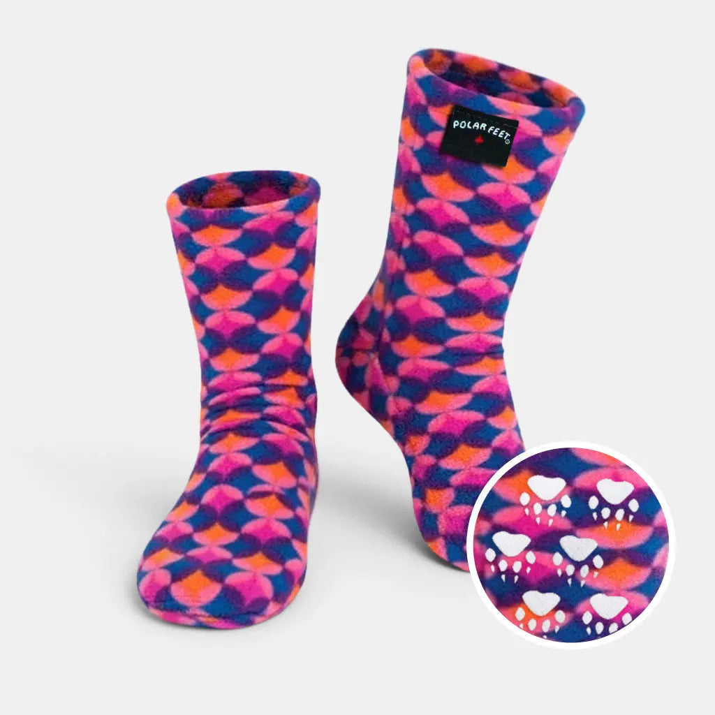 Paired socks with Polar Feet label and paw-print sole detail inset
