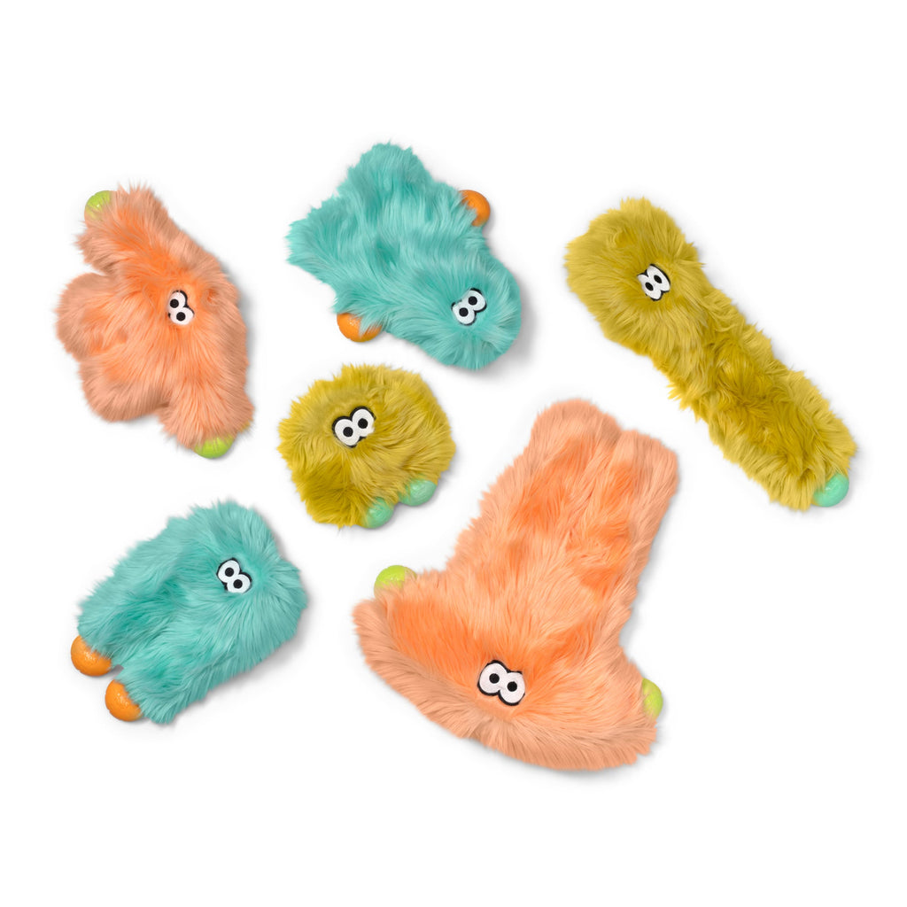 Rolf plush monster dog toys assorted colors, each with embroidered eyes and fuzzy texture