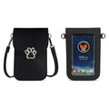 Black dog paw phone crossbody pouch with adjustable strap and front paw badge