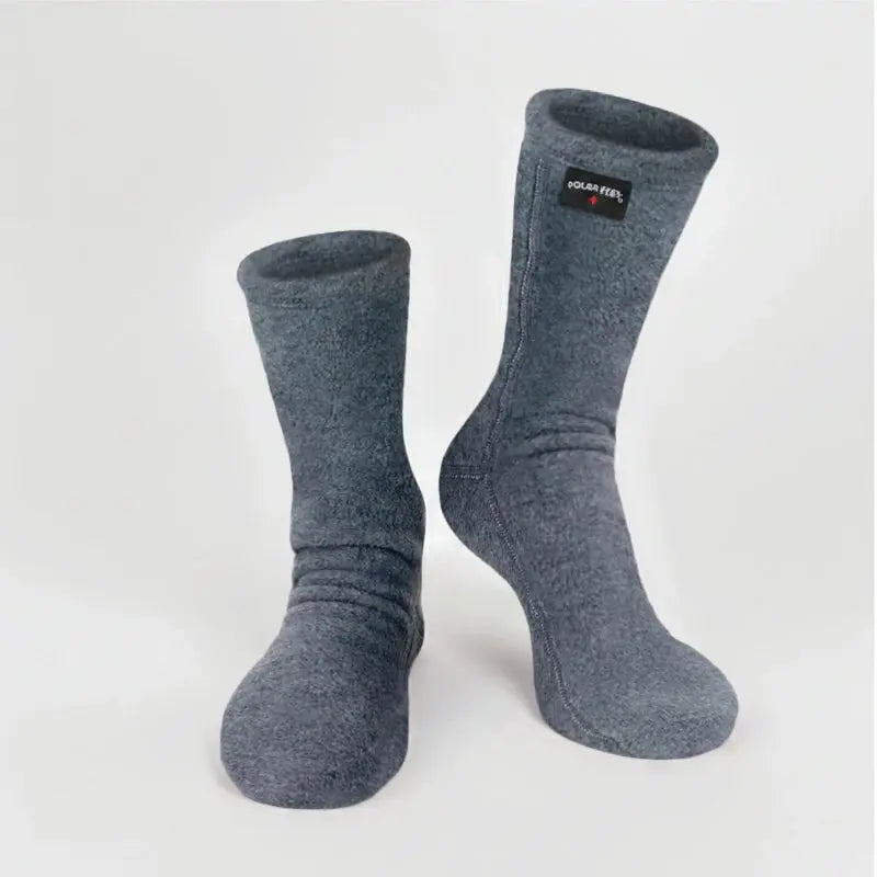 Soft grey fleece crew socks, pair view, ribbed cuffs