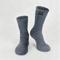Soft grey fleece crew socks, pair view, ribbed cuffs