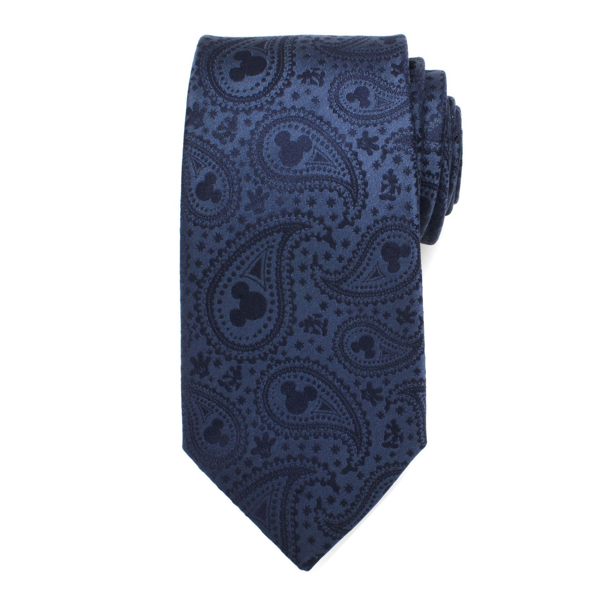 Navy Mickey Mouse paisley necktie with repeating paisley icon design
