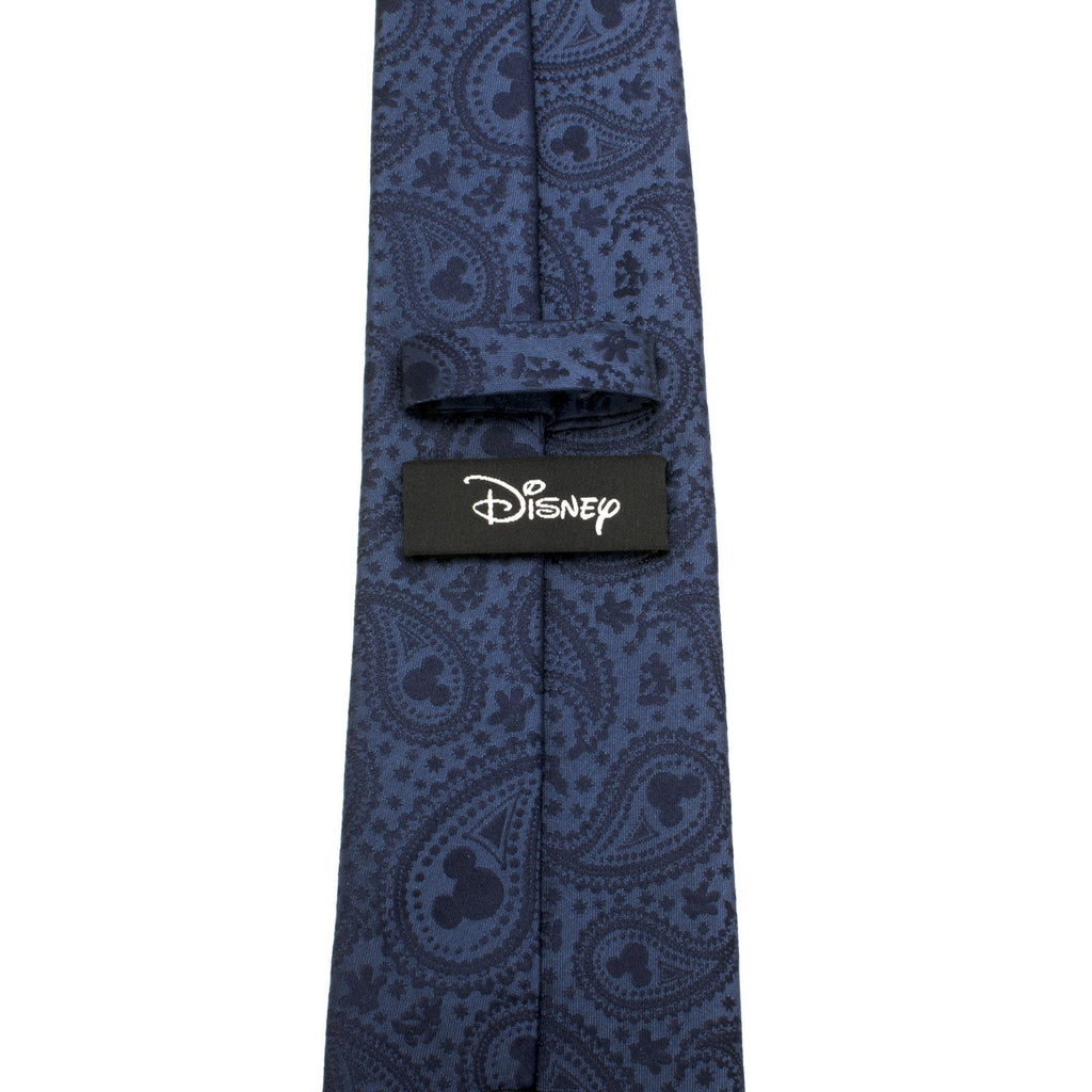 Navy Mickey Mouse paisley tie with folded storage band and Disney logo