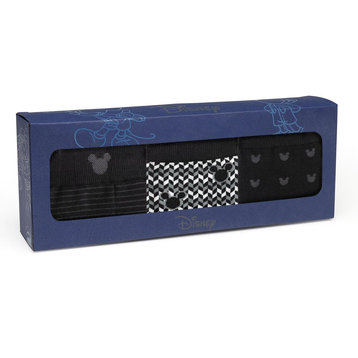 Blue gift box containing black Mickey-pattern socks set