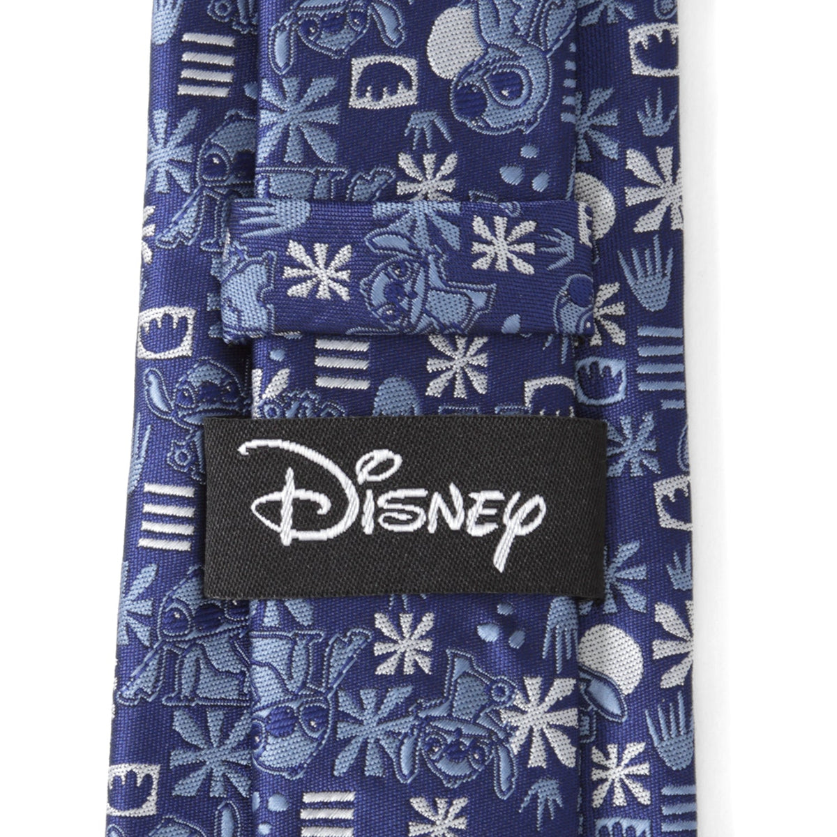 Men's blue tie with Stitch print and black Disney brand label