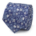 Men's blue tie with Stitch characters and white snowflake pattern