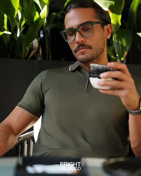 Olive mercerized cotton polo shirt with ribbed collar and short sleeves