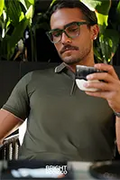 Olive mercerized cotton polo shirt with short sleeves and button placket