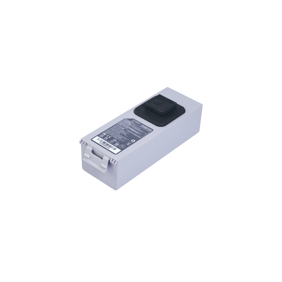 White battery pack with printed label and small black top switch