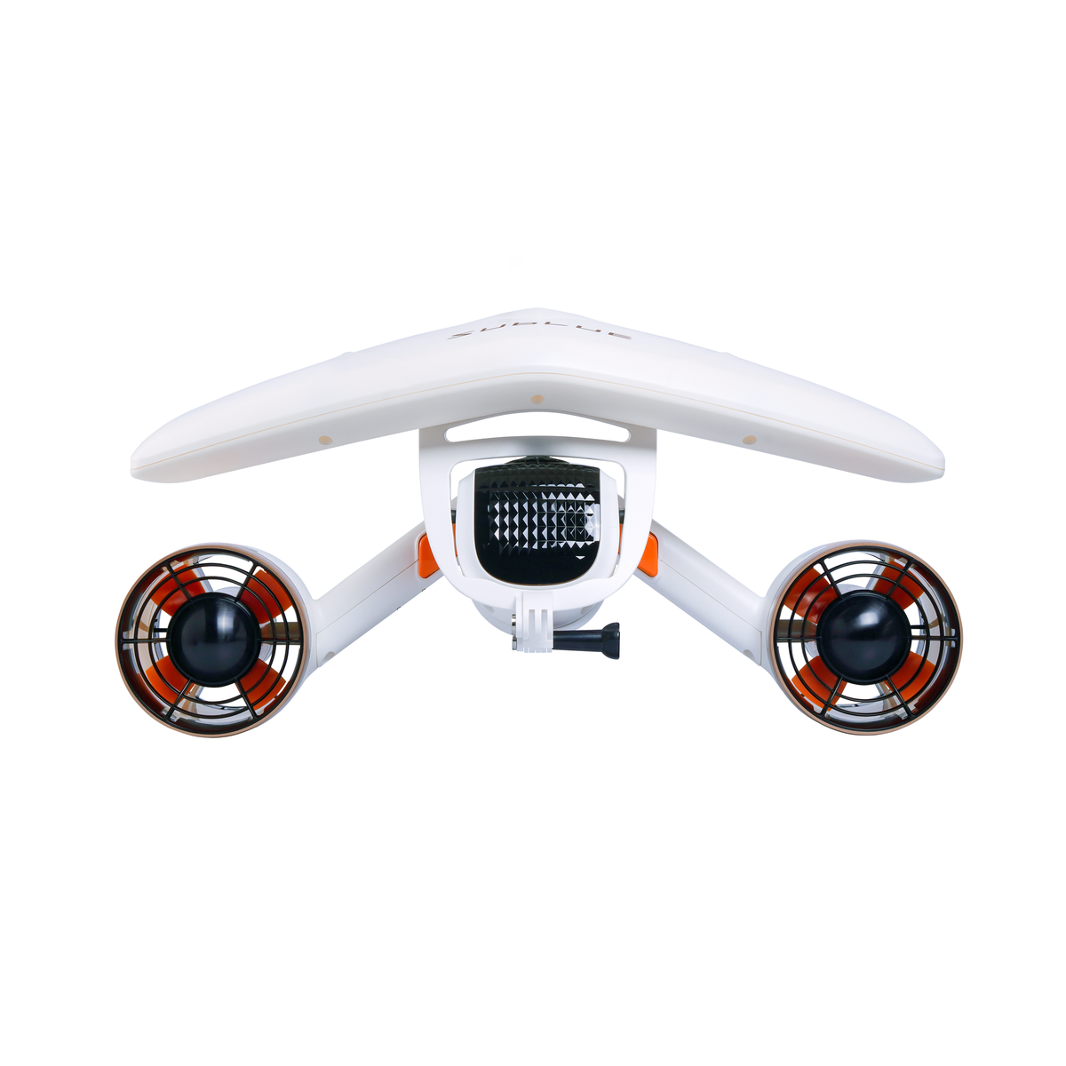 White MixPro-style underwater drone front view with dual circular side fans