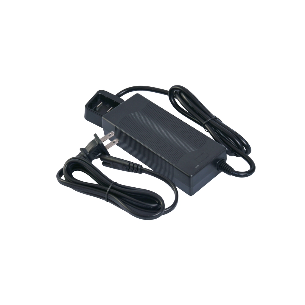 Black power charger adapter with attached cables and plug for underwater scooter