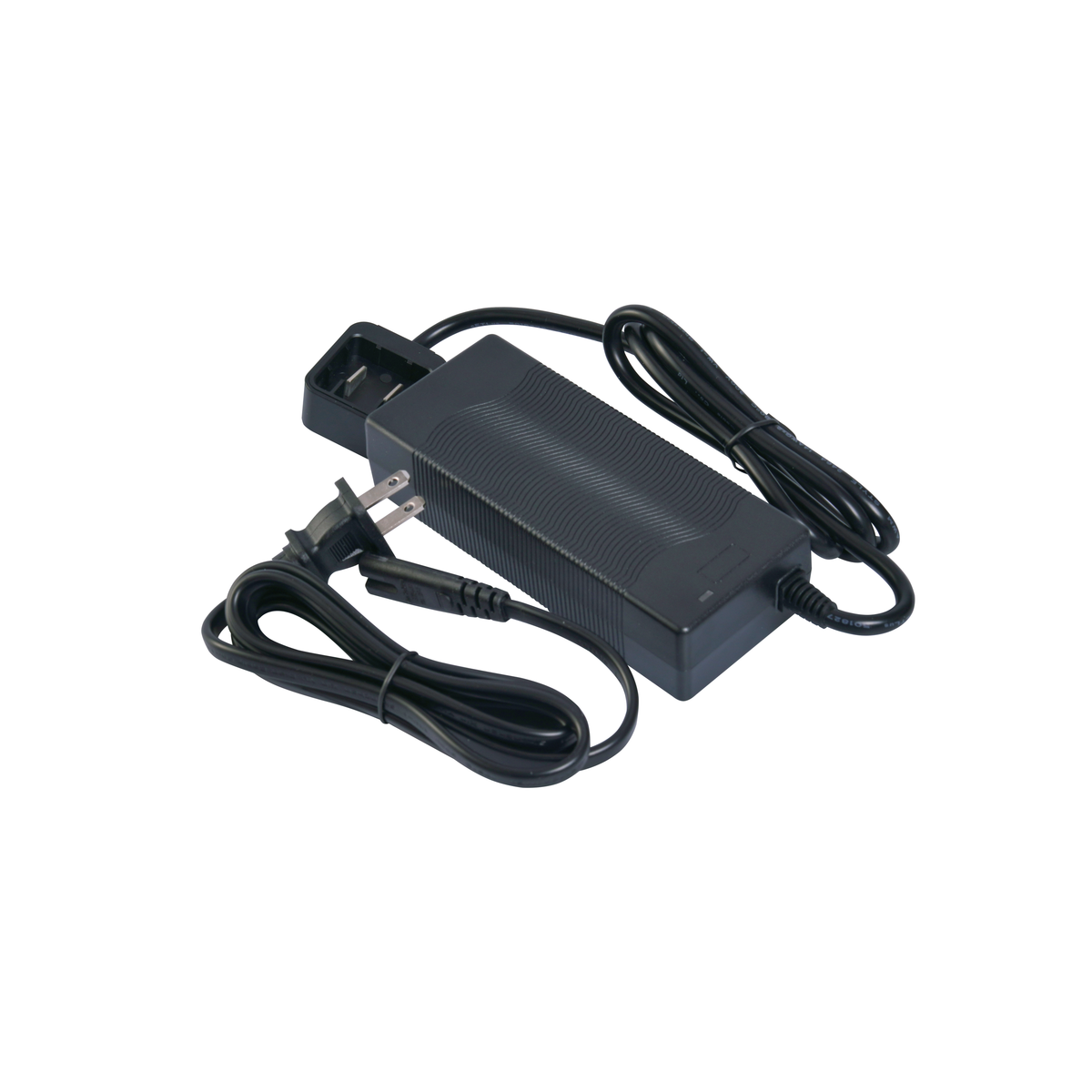 Black power charger adapter with attached cables and plug for underwater scooter