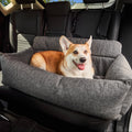 Gray tweed memory foam dog car bed with raised sides for secure lounging