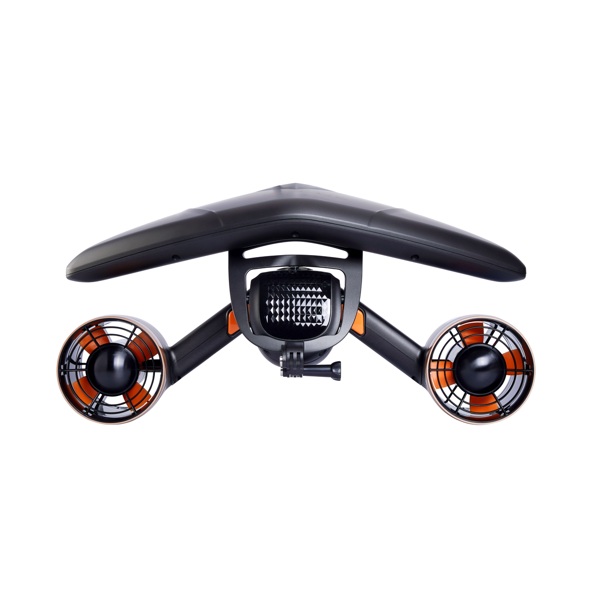 Compact grooming device with three round side units and central textured grille