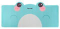 Teal frog-face desk mat with white belly and pink cheeks, rounded top corners