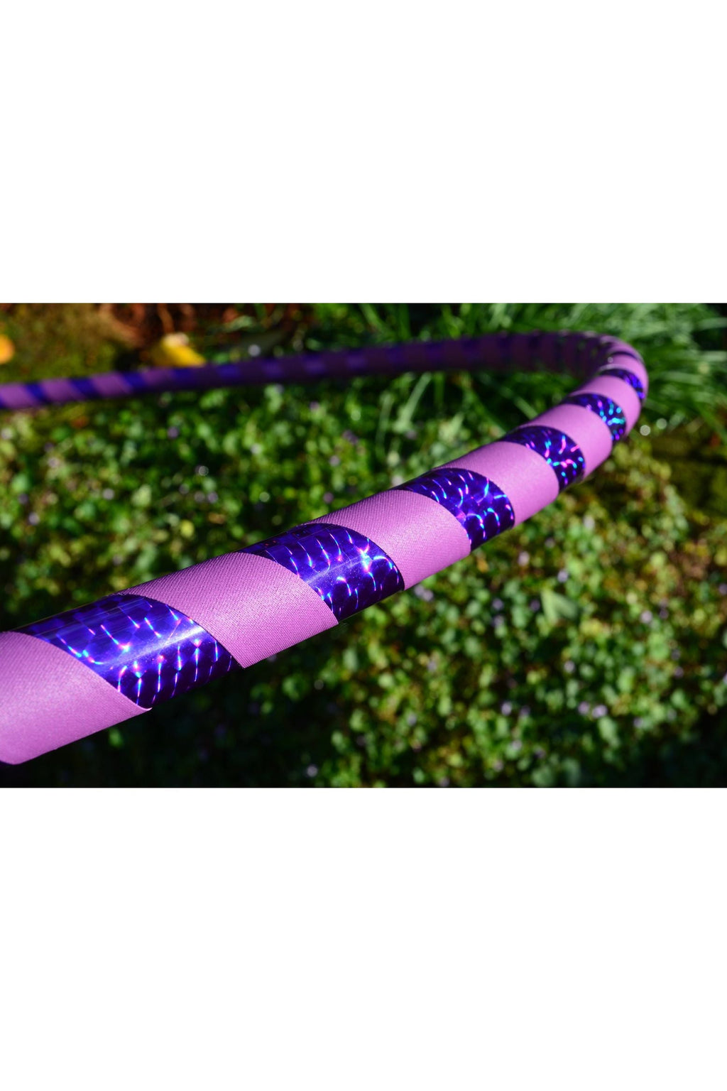 Purple glitter-style taped hula hoop with reflective band wraps