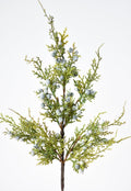 Faux juniper greenery stem with silver berries and twig branches on brown stem