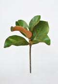 14-inch faux magnolia leaf stem with green leaves and brown stem