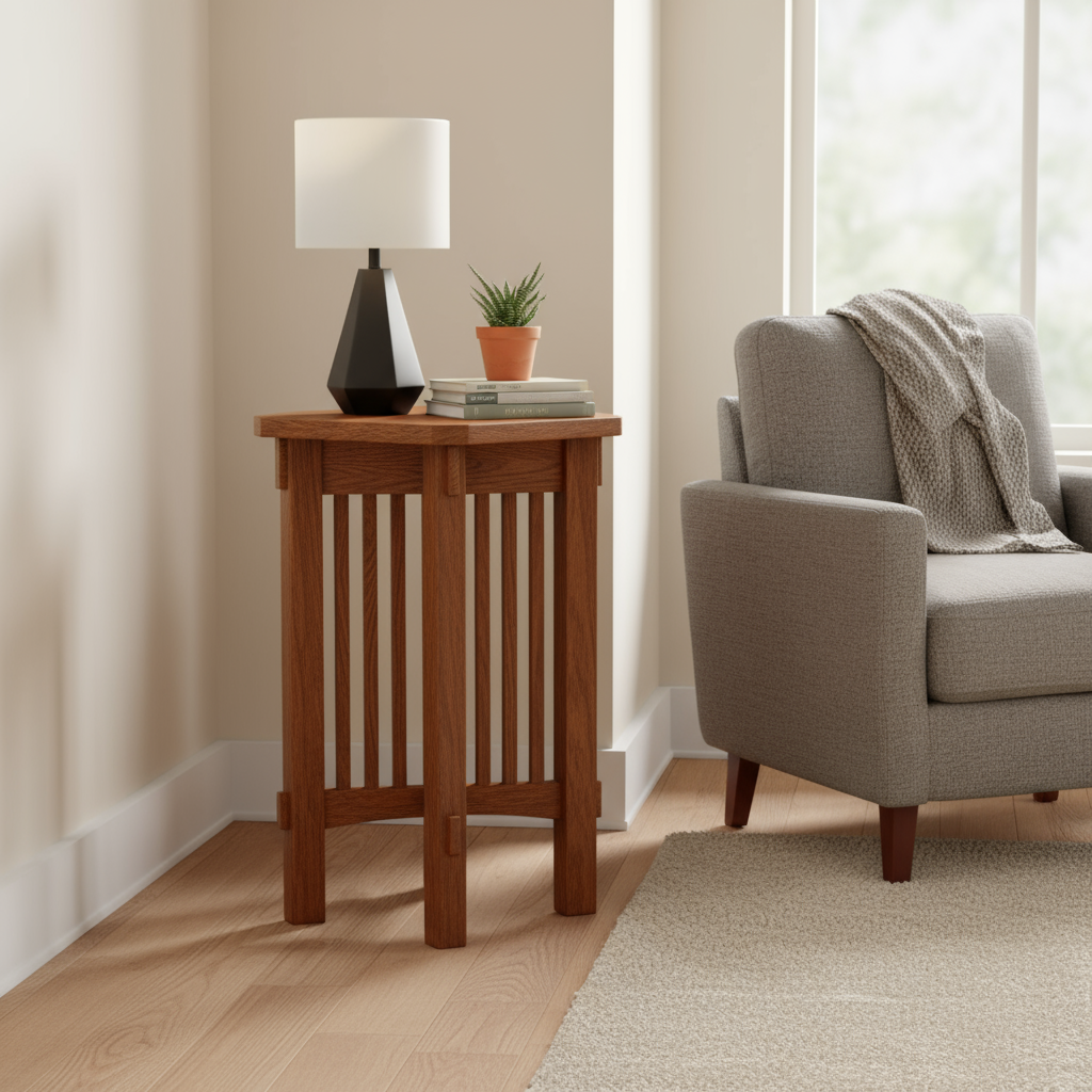 Wood plant stand side table with slatted panels and square top for small decor