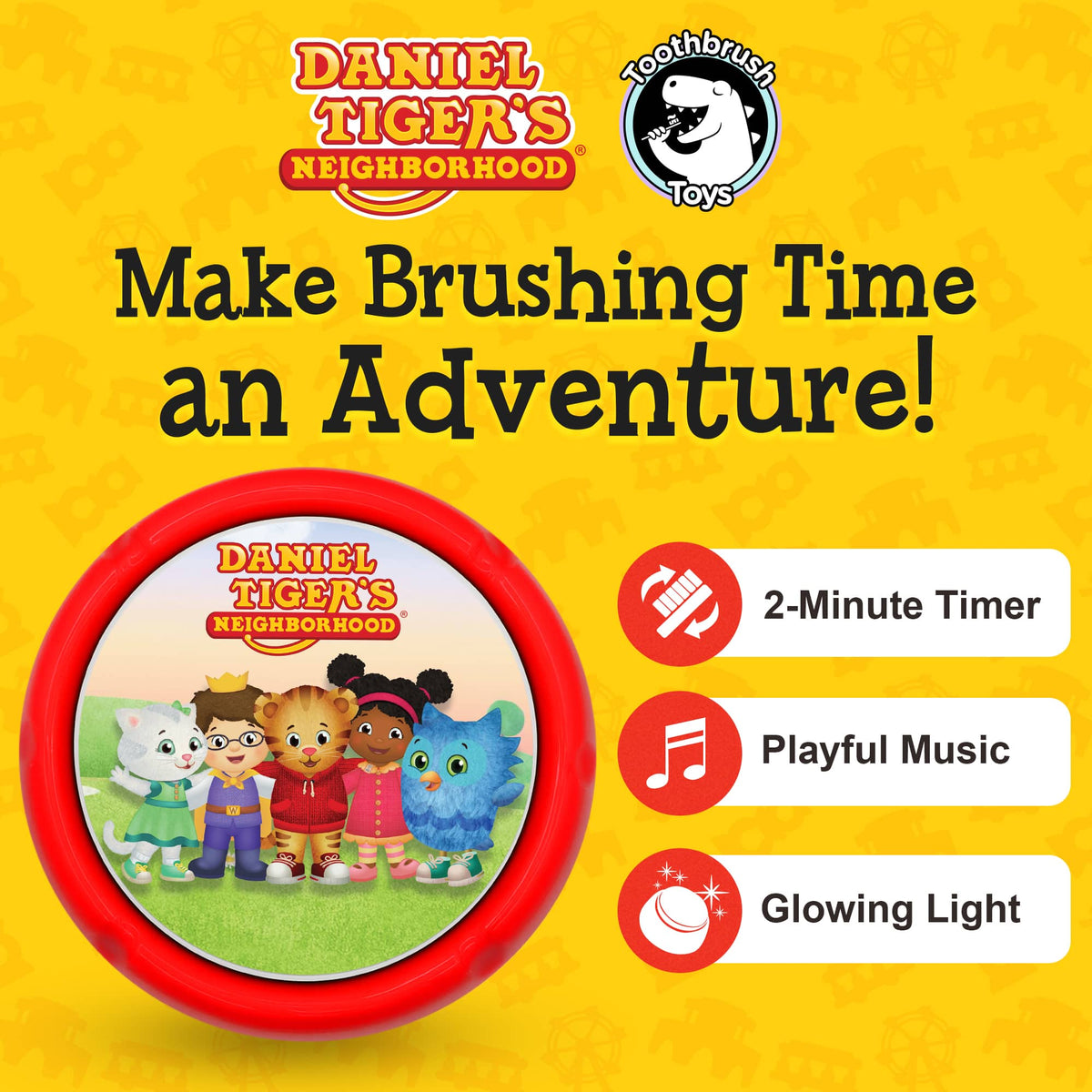 Red Daniel Tiger 2-minute timer with circular screen and feature icons