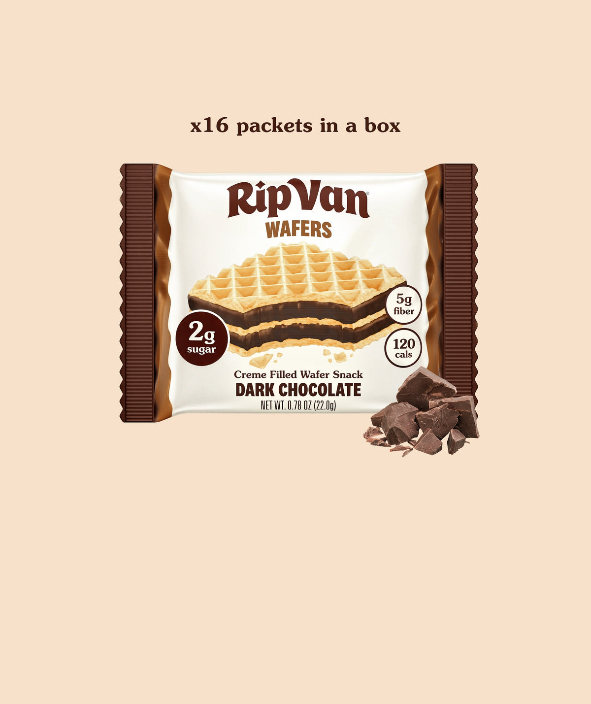 RipVan dark chocolate wafer snack packet with waffle layers