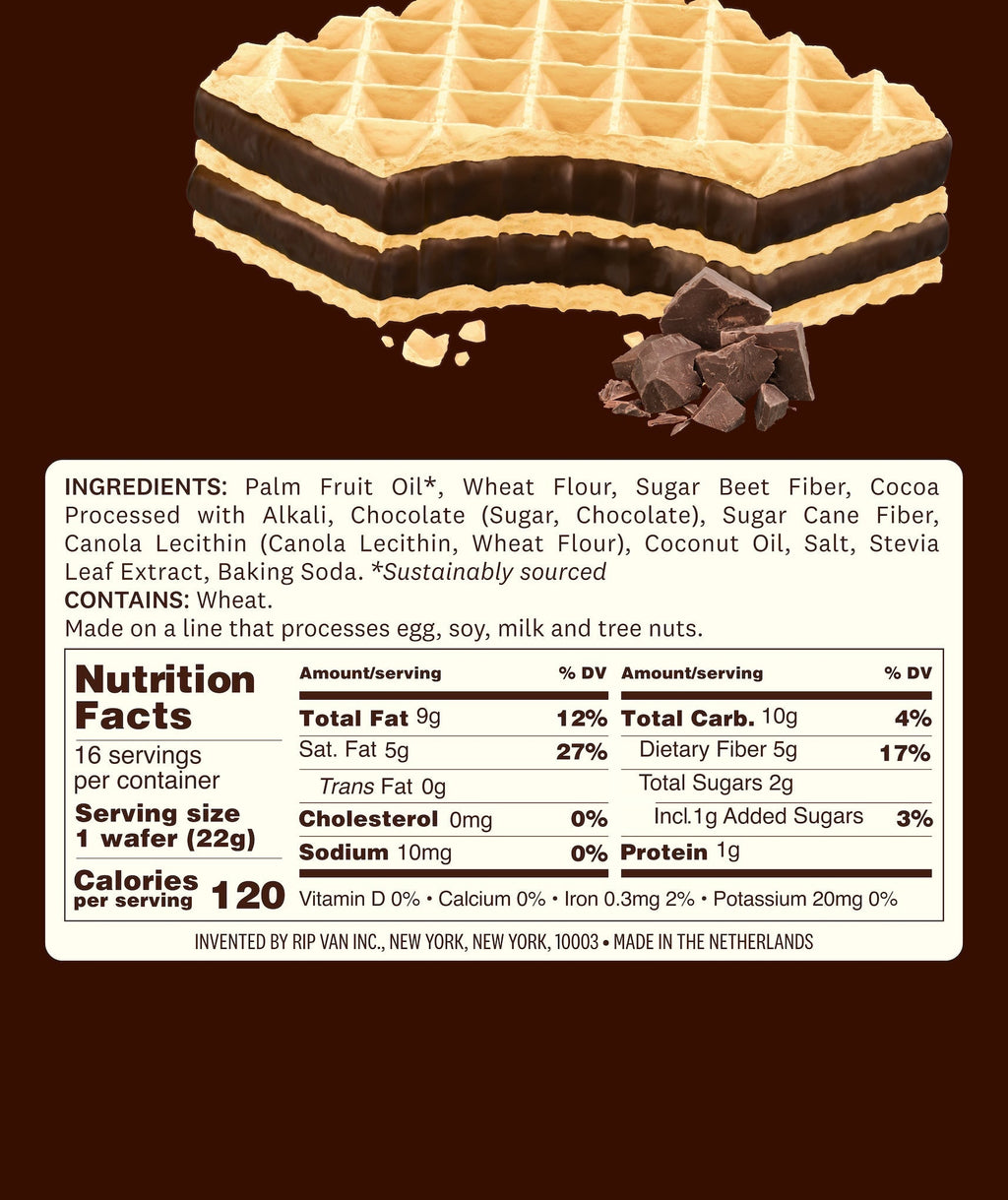 RipVan dark chocolate wafer nutrition facts and ingredients label panel