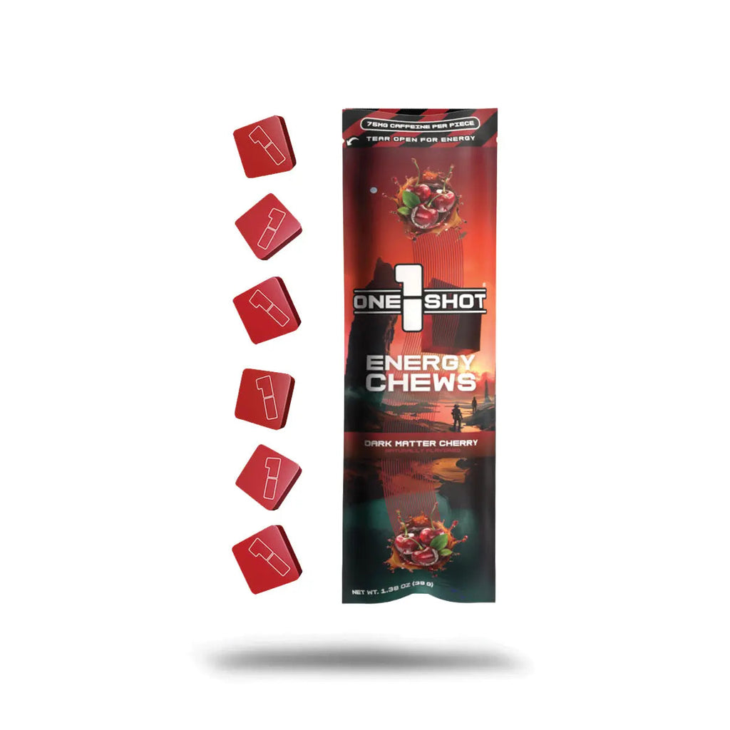 Red One Shot energy chews pouch with cherry flavor artwork
