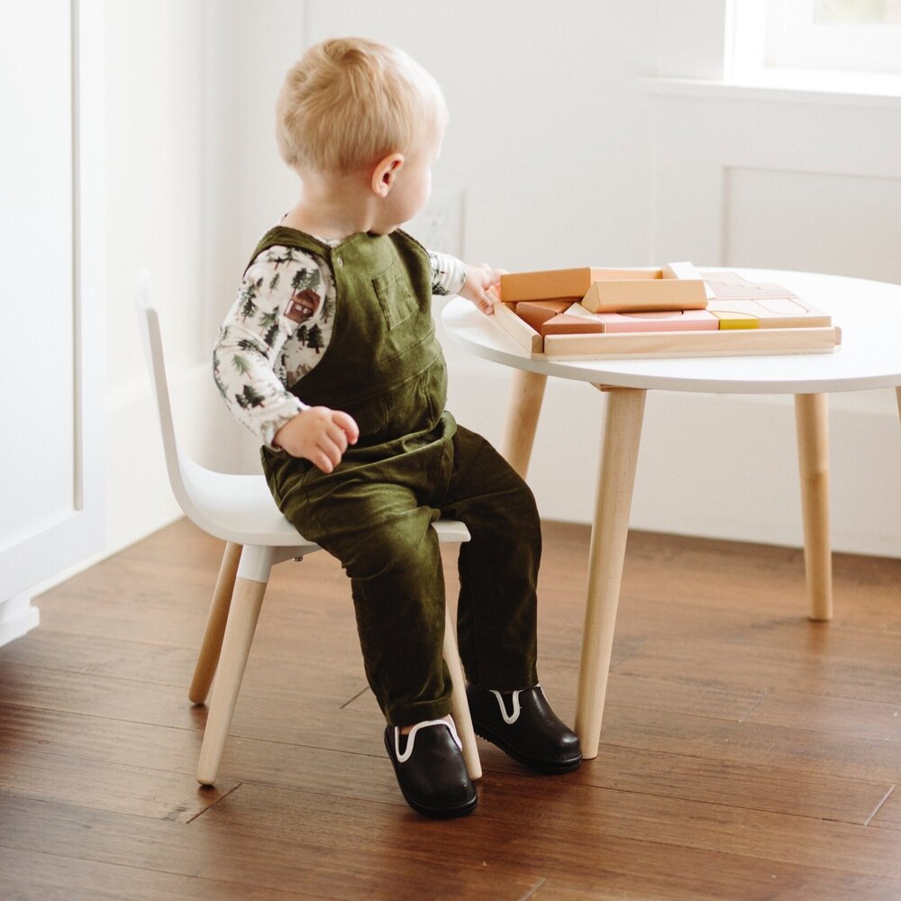 Kids' easy-on barefoot shoes, black slip-on with white piping at heel