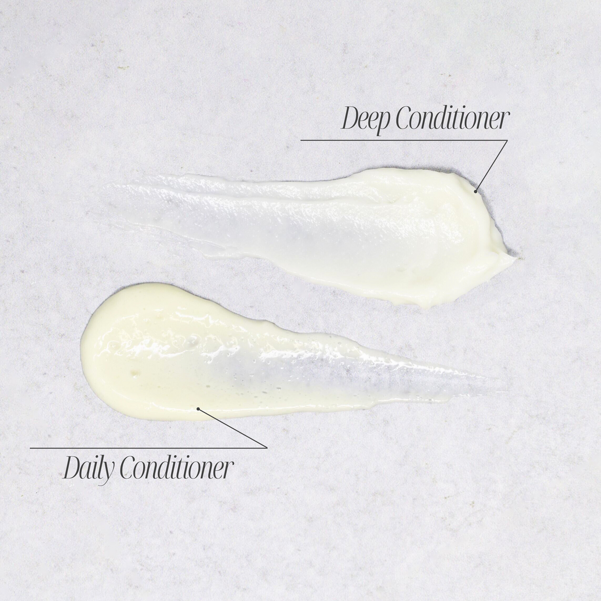 Thick pale-cream conditioner gel swatches on sheet, smooth glossy texture