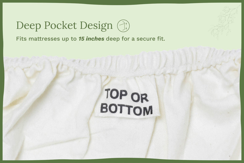 White fitted bed sheet with elastic edge and deep pocket design
